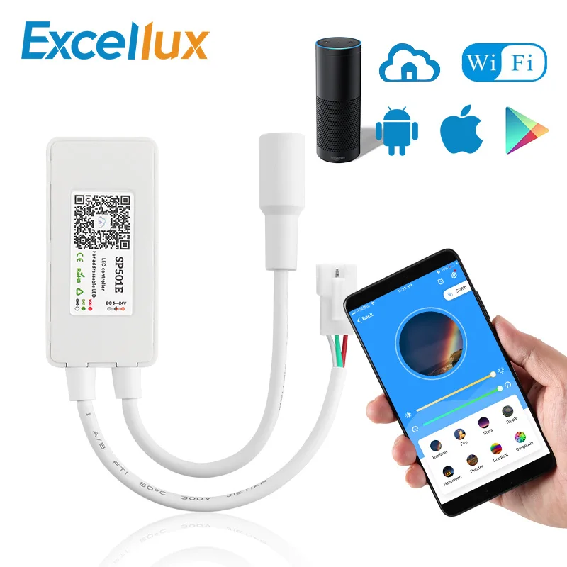 SP501E светодиодный контроллер Wi Fi для WS2812B Addressable RGB полосы Amazon Alexa Smart SPI голосовое