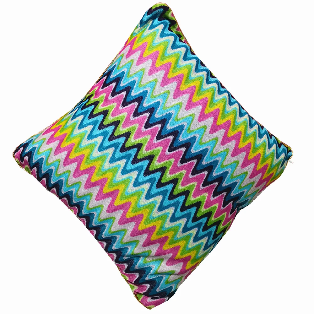 

Sofa Cushion Cover Pillow Case Wave Striped Zig Zag Jacquard Knitted Fabric For Home Decoration Rainbow Zipper Pocket 45*45cm