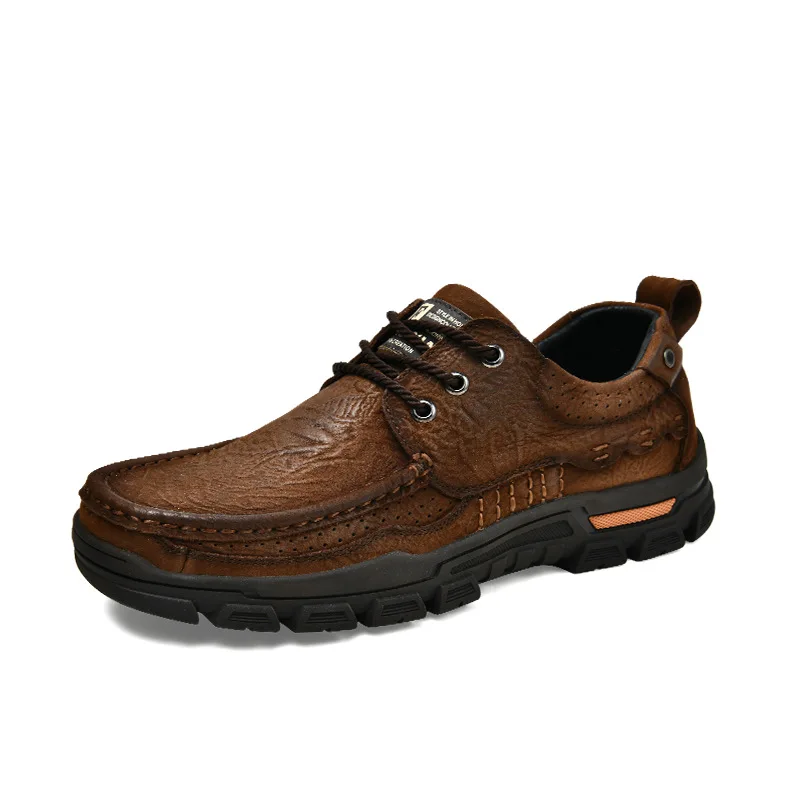 

2021 Spring New Breathable Casual Leather Shoes Men's Outdoor Sports Hiking Shoes First Layer Cowhide Soft Bottom Hiking Shoes