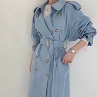 british double breasted oversized long trench coat women fashion windbreaker female turn down collar long overcoat vintage cloth