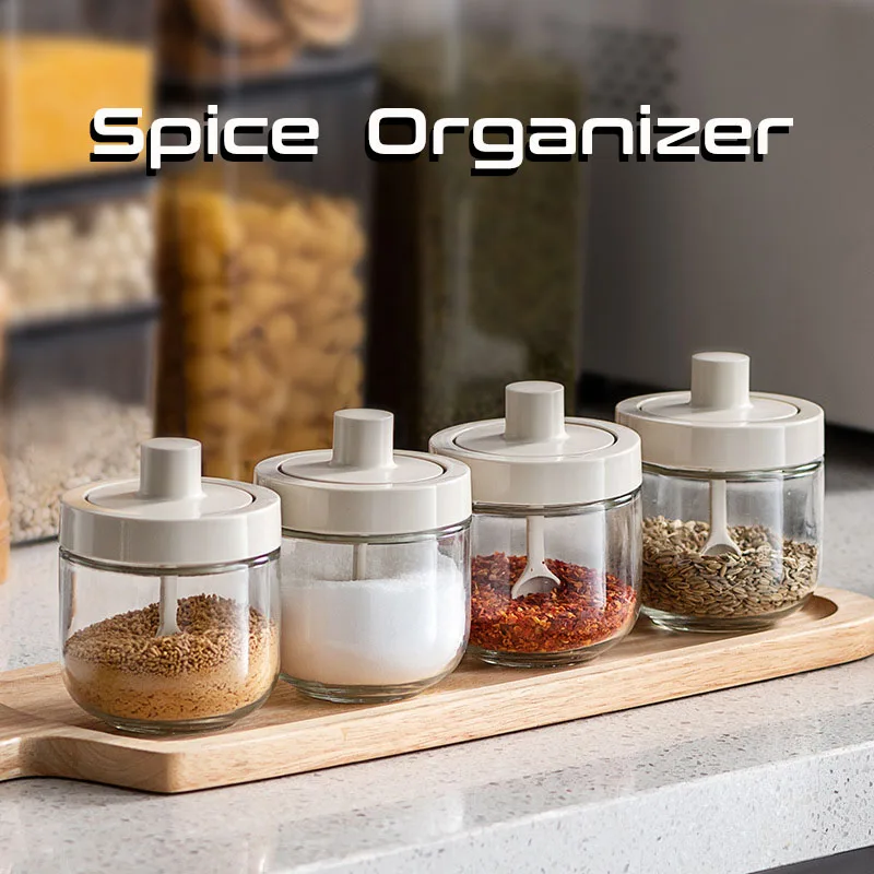 

Glass Spice Jars Kitchen Seasoning Organizer Bottle With Spoon Lid Oil Brush Honey Soy Sauce Canister Sets Salt Pepper Shakers