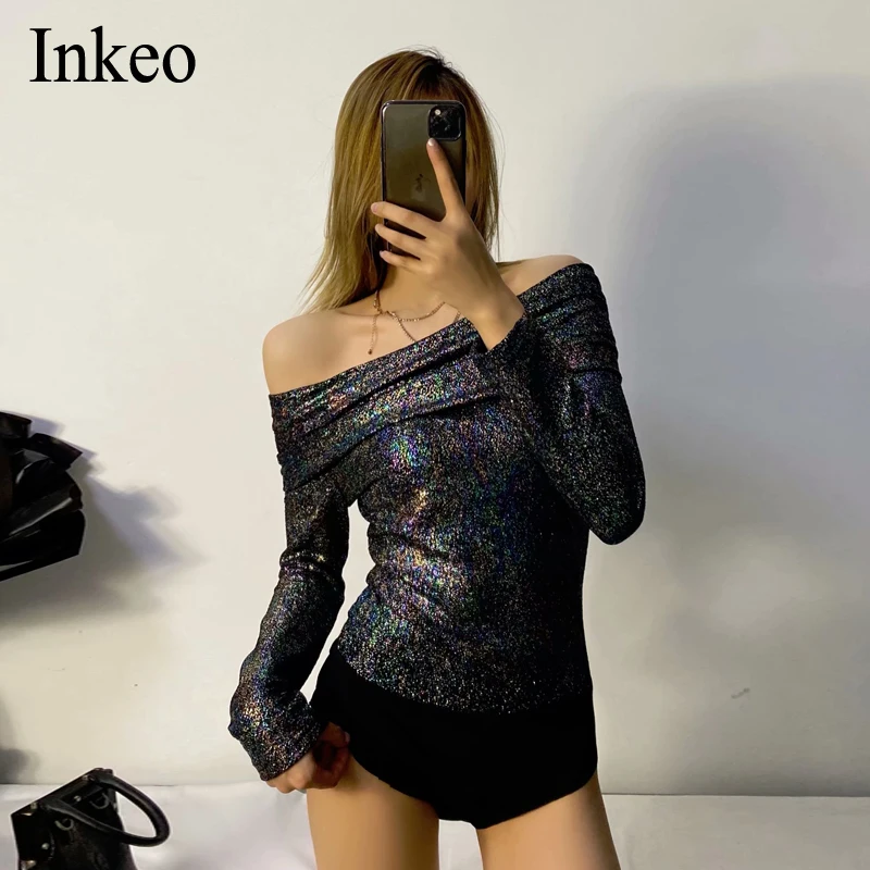 

Женский комбидресс с открытыми плечами, сексуальный облегающий комбидресс с длинным рукавом, с блестками, на весну, 2021