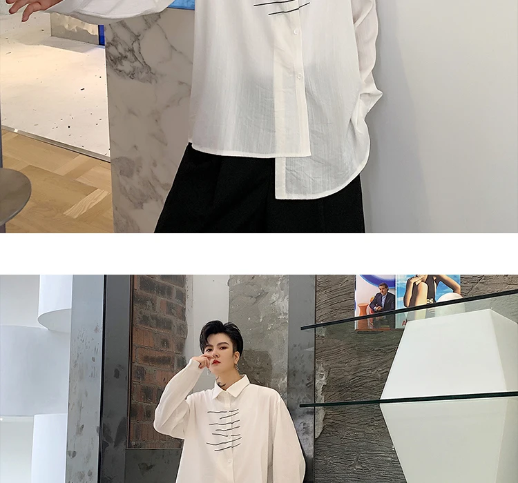 Men Long Sleeve Embroidery Irregular Casual Black White Shirt Male Streetwear Hip Hop Gothic Japan Dress Shirt
