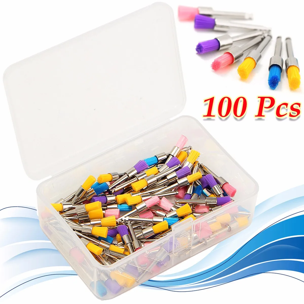 

100pcs/lot New Shank Colorful Nylon Flat Polishing Brushes Set 2.35mm Polisher Prophy Brushes Dental Brush For Sale