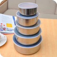 hot 5pcsset stainless steel home food portable storage container preservation stackable box case mixing bowls with airtight lid