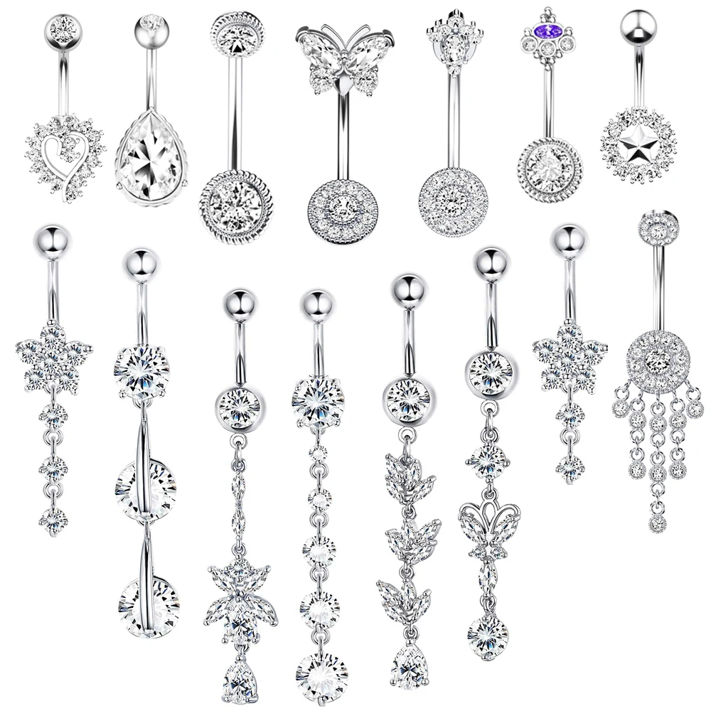 

1PC New CZ Belly Button Rings Long Dangled Bar Belly Piercing Ring Shinny Crystal Piercing Belly Charming Oreja Body Jewelry