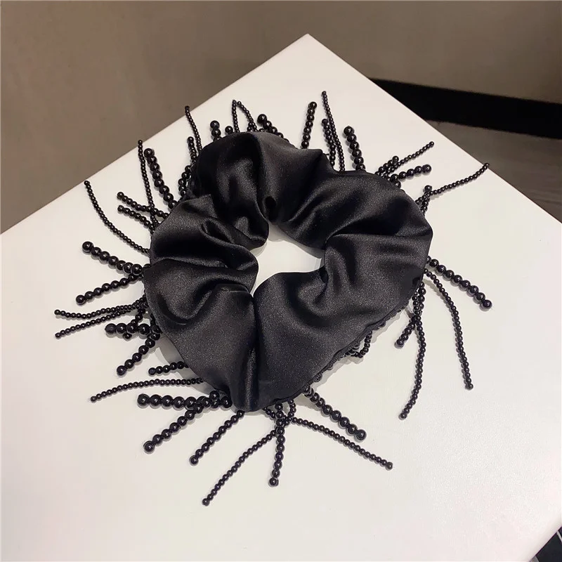 

2021 New Girl Headdress Pure Color Creative Cream Satin Tassel Imitation Pearl Hair Ties for Women Fashion Hair Accessories