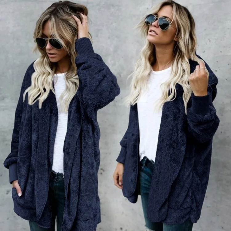 Faux Fur Coat Women 2020 Autumn Winter Warm Soft Long Fur Jacket Outwear Plush Overcoat Pocket Buttonless Cardigan with hood