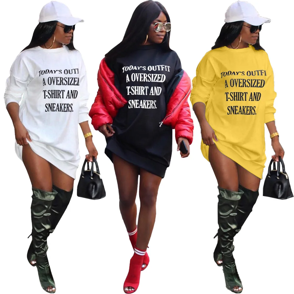 

AR5478 Europe and the United States 2021 sexy women's clothing street hipster fashion solid color letter printed sweater dress