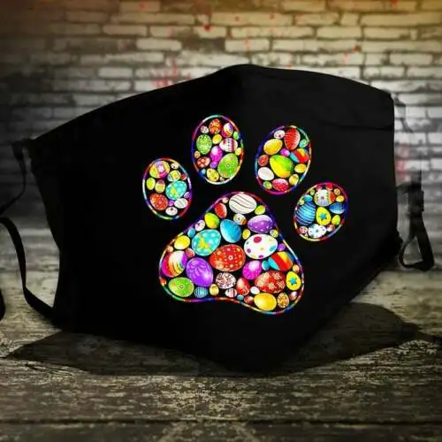 

Easter Day Gift Colorful Egg Paw Print Funny Dog Cat Lovers Easter Day Face Mask