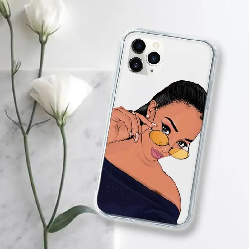 

Melanin Poppin African Black Girl Phone Case Transparent for iPhone 11 12 mini pro XS MAX 8 7 6 6S Plus X 5S SE 2020 XR