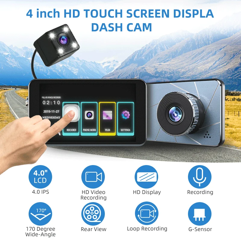 Видеорегистратор VicTsing Full HD 1080P 4-дюймовый IPS сенсорный экран угол обзора 170 ° |