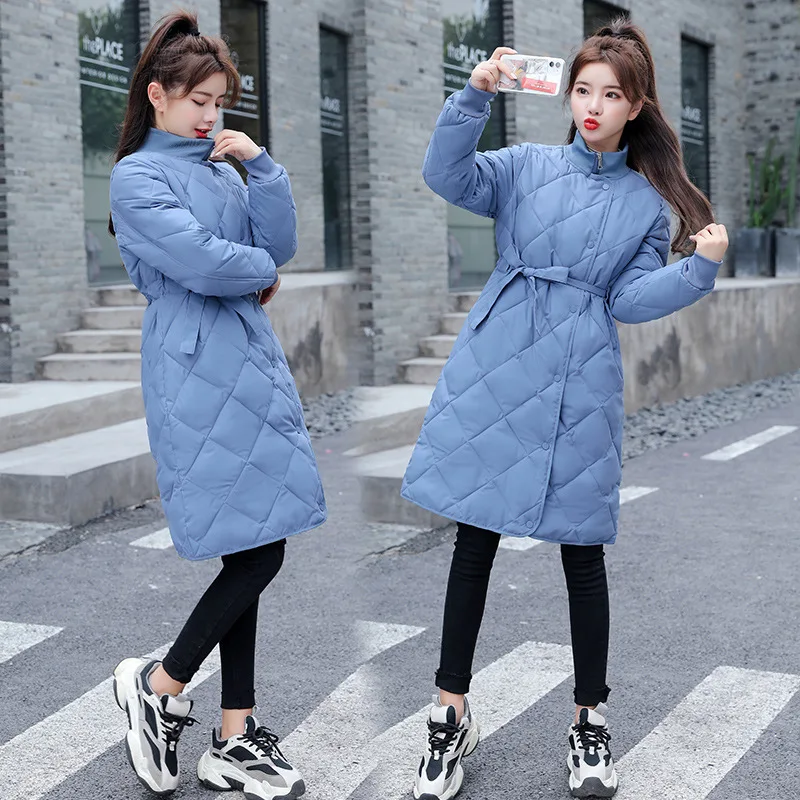 

Long Padded Coat Women Winter Casual Stand-up Collar Cotton Coat Zipper Large Size Elegant Cotton Clothing Female With Belt Q181