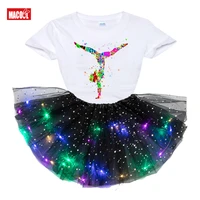 women girls kids neon led tutu skirt party stage dance wear pleated layered tulle light up short dress set wings for 3 12 years