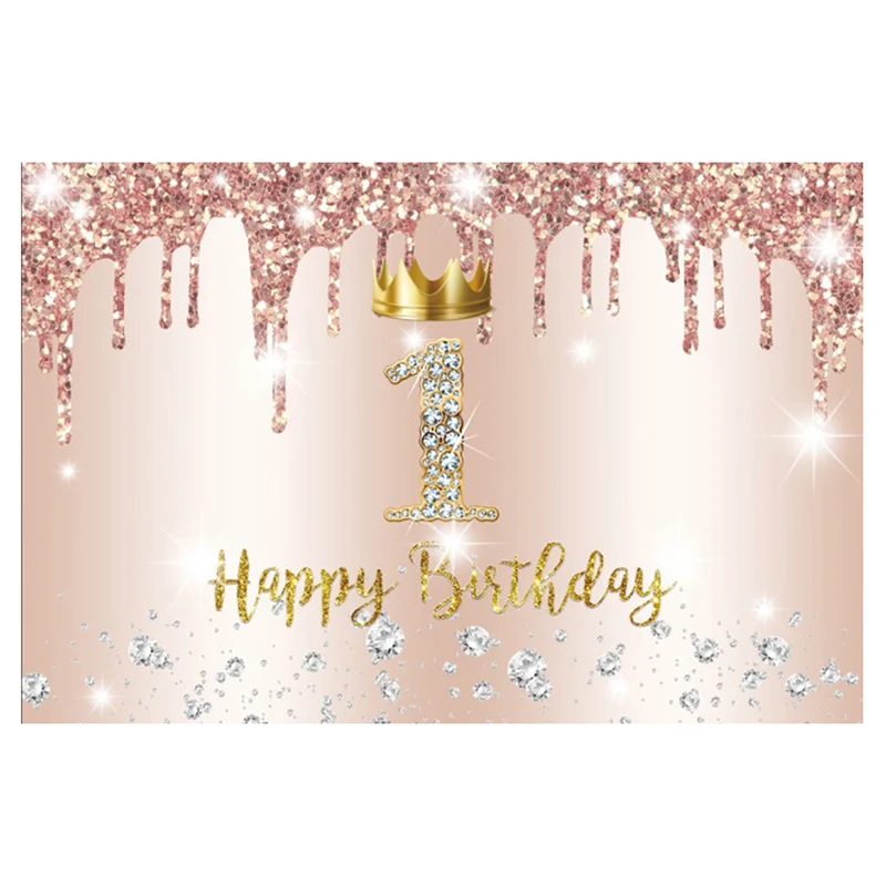 

1st Crown birthday decoration background birthday party shiny shiny golden dots pink golden party banner children's studio props
