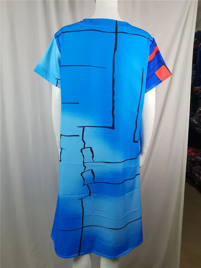 

2021 New Women's Spring And Autumn Elegant Color Matching Short-Sleeve Dress Ladies Casual Loose Dress Knee-Length Beach Dress