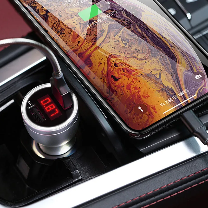 Автомобильное зарядное устройство с 2 USB-портами быстрая зарядка из сплава для