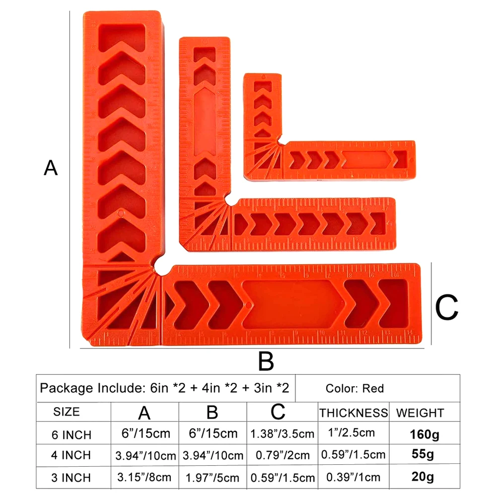

12Pcs 90 Degree Positioning Squares Stable Plastic Woodworking Tools 3 4 6 Inch Corner Clamps For More Woodworking Workpieces