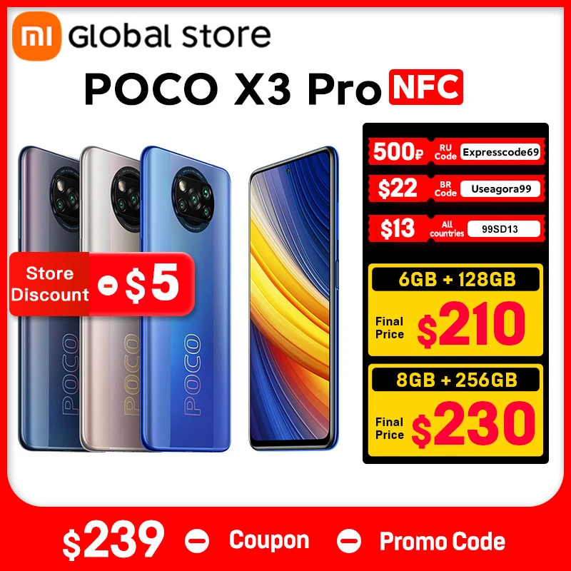  Смартфон POCO X3 Pro глобальная версия 8 ГБ 256 ГБ NFC, Snapdragon 860, 33 Вт, 120 Гц, Dot Display, 5160 мАч 