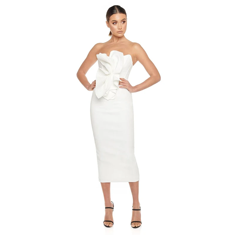 

Женское облегающее платье без бретелек, белое элегантное дизайнерское платье до середины икры, вечернее облегающее платье знаменитости дл...