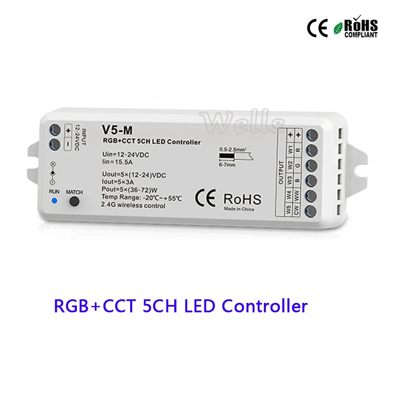 R8-2 RGB+CCT 2.4G remoteV5-M 5CH LED Controller DC12-24V 15A led Receiver Strip | Лампы и освещение