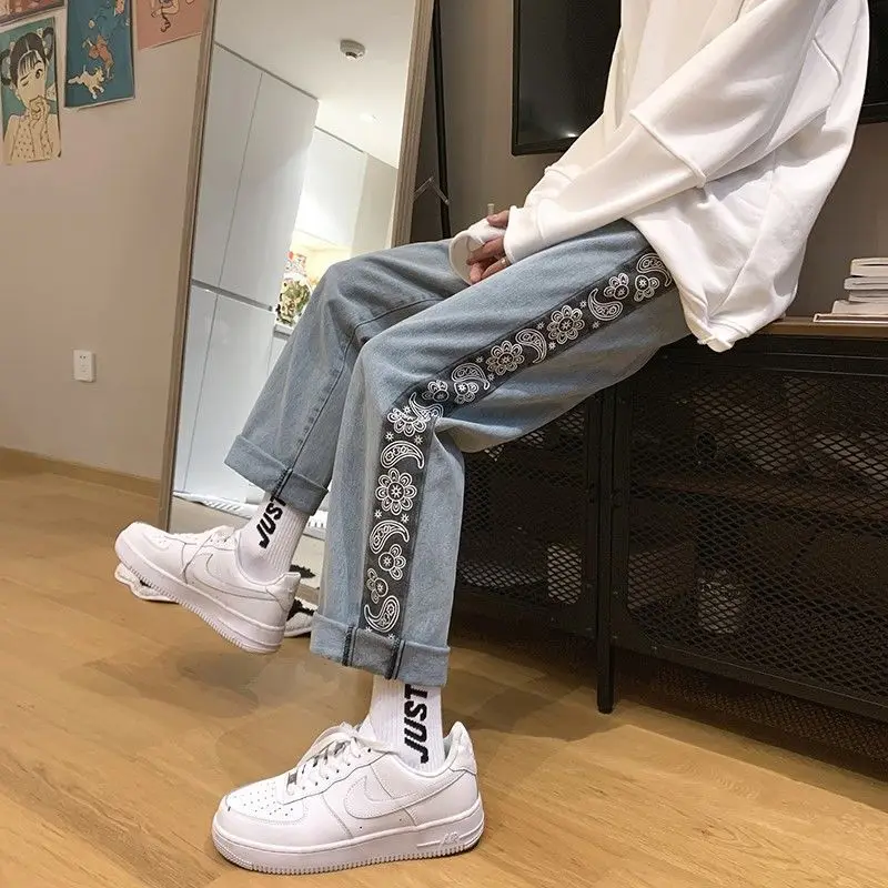 

Cashew flower jeans men's straight loose high street casual pants