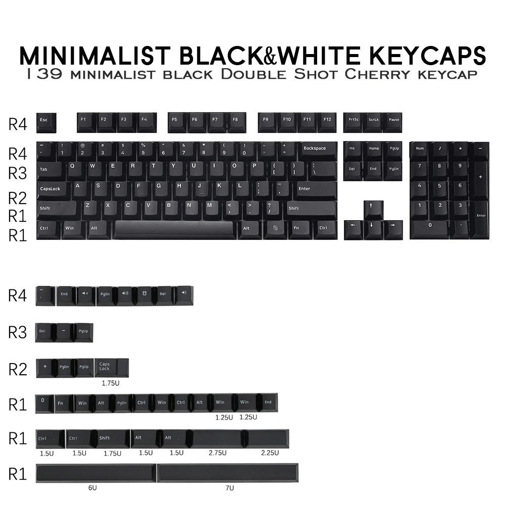 

139 Keys PBT Keycap Cherry Profile Double Shot Minimalist white Black Keycaps For CHERRY Ducky iKBC Mechanical Gaming Keyboard