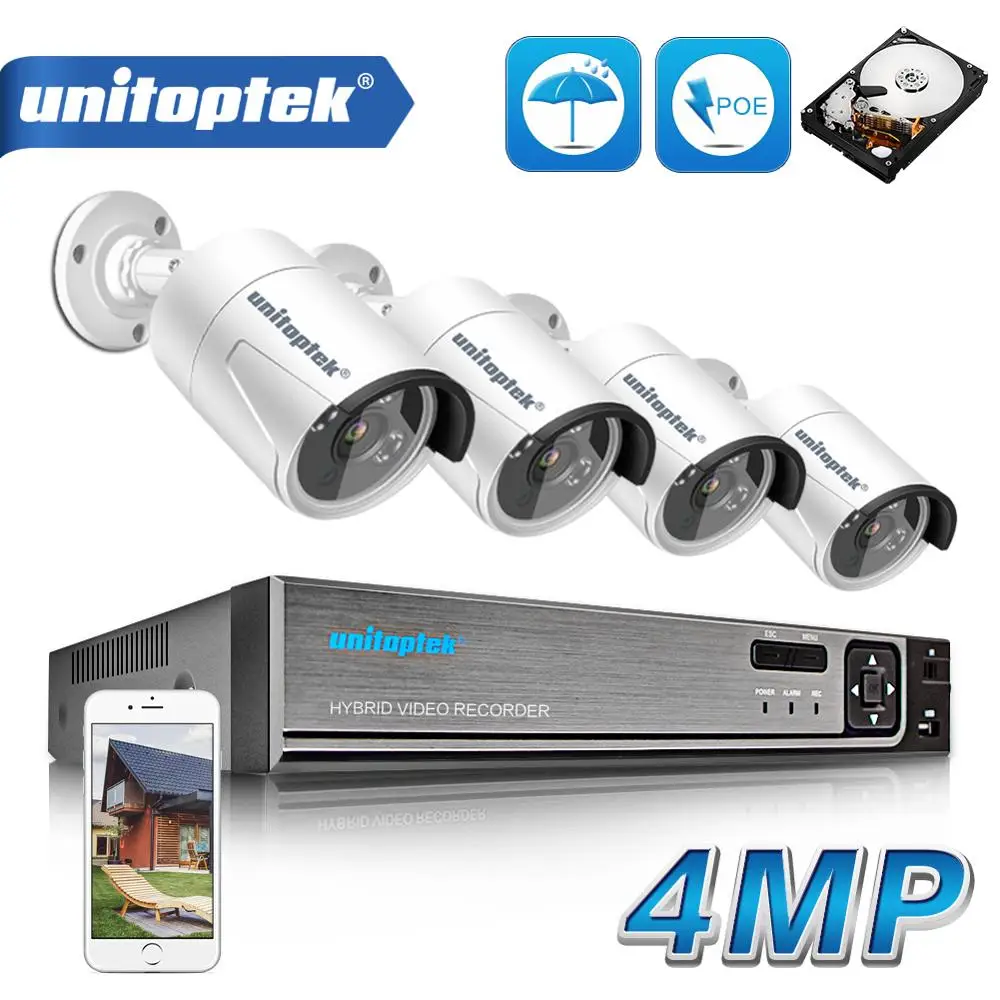 Plug And Play 4CH POE NVR комплект CCTV система 1080P 4MP IP камера наружная IP66 Водонепроницаемая