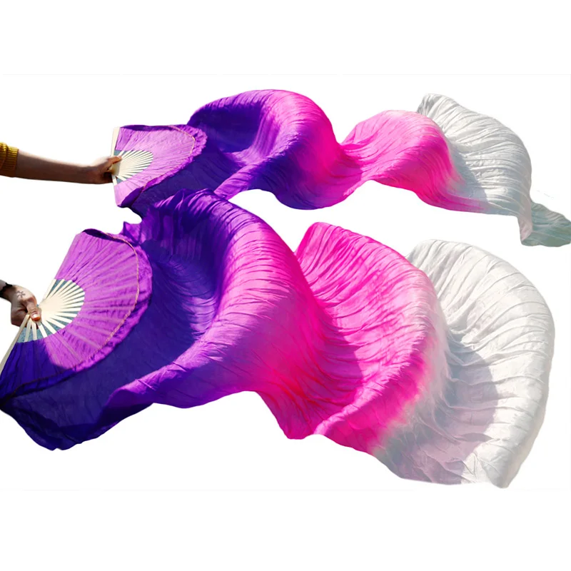 Высокое качество китайский натуральный шелк/имитация шелка вуаль танец живота вентиляторы 1 пара танец живота длинные вентиляторы ручной работы окрашенный Танец Реквизит - Цвет: Color15
