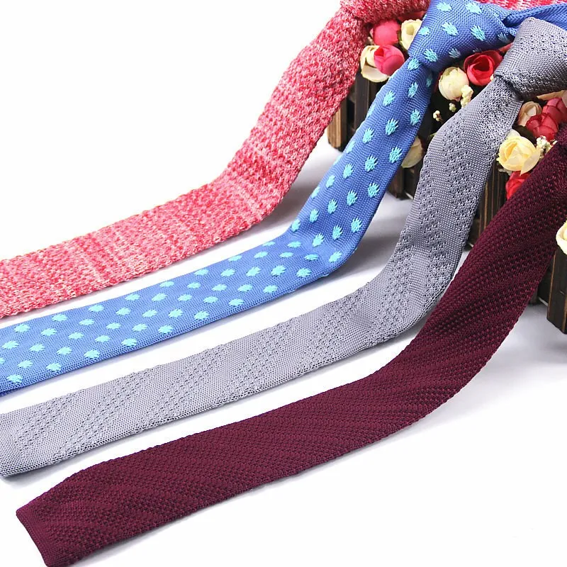 

New Knitted Knit Leisure Striped Ties Skinny Narrow Slim Flat Corner Neck Ties Men Skinny Woven