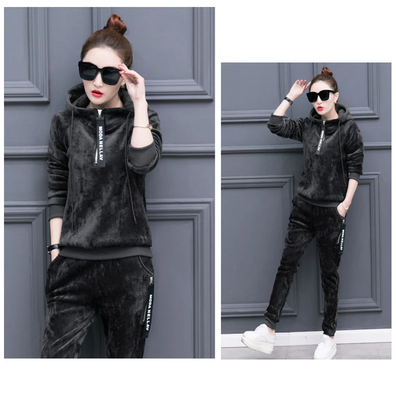 Voobuyla длинный рукав бархатный утепленный спортивный костюм женский для бега