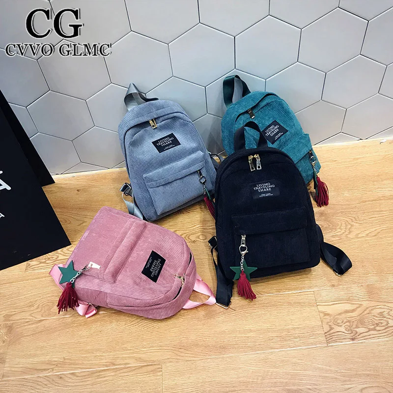 

Cvvo Glmc 2021 New Fashion Women Corduroy Tassel School Bags Travel Backpack Small Backpack for Women Mini Bagpack