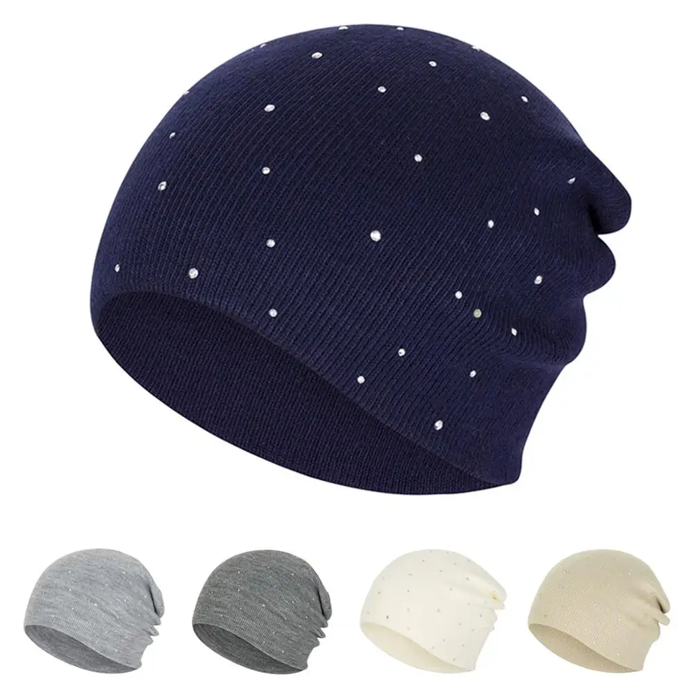 Осенне-зимняя шапка с жемчужинками Женские шапочки Skullies однотонные вязаные Кепки из хлопка женские зимние шапочки мягкие теплые шапки женская шапка