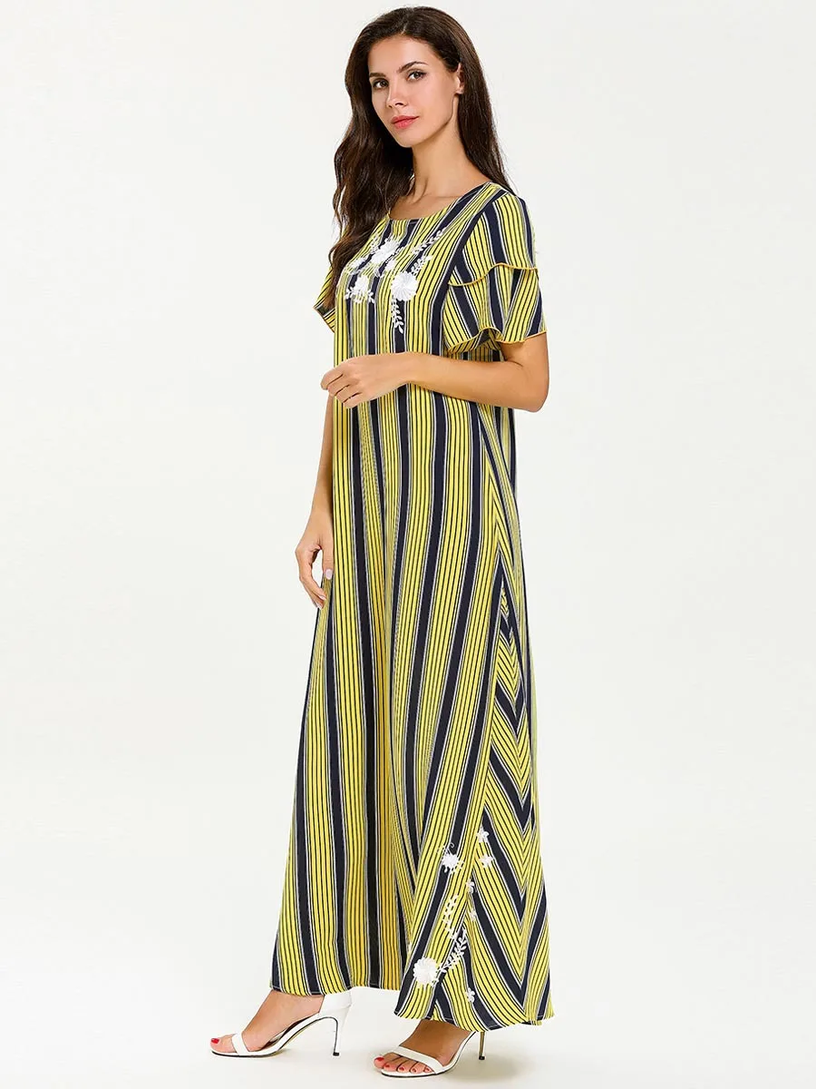 Марокканский кафтан модное женское платье большого размера с вышивкой в полоску