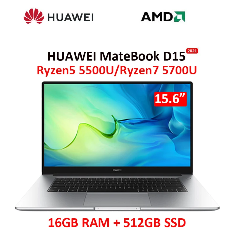 

HUAWEI MateBook D15 laptop 2021 15.6-inch AMD Ryzen7 5700U 16GB RAM 512GB SSD Windows10 full-screen notebook Ultraslim computer