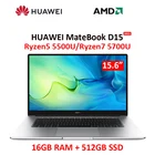 Ультратонкий ноутбук HUAWEI MateBook D15, 2021 дюйма, AMD Ryzen7 5700U, 16 ГБ ОЗУ, 15,6 Гб SSD, Windows 10