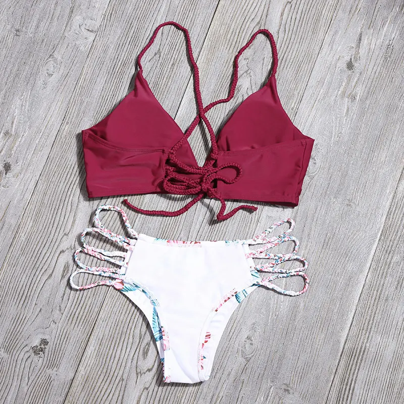Сексуальный полый комплект бикини Одноцветный бандаж купальник для женщин