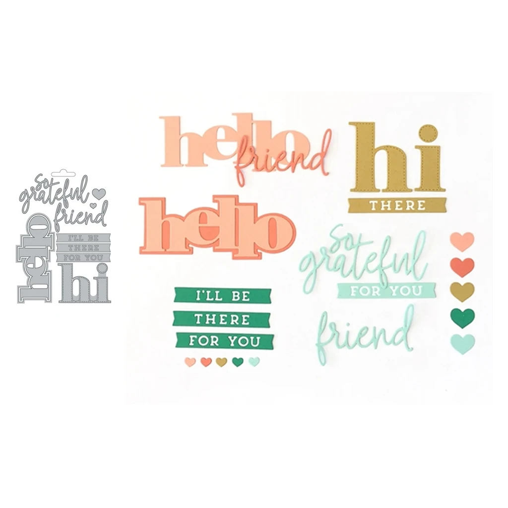 

JC Metal Cutting Dies HI HELLO HELP Friend Words Scrapbooking Craft Stencil Frame Background Handmade Card Model Template Decor