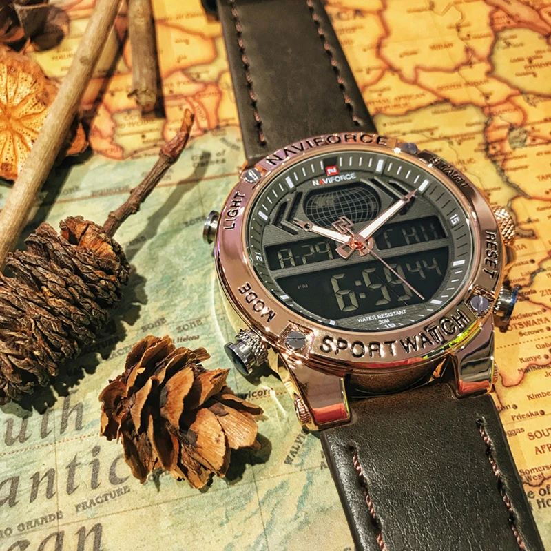 NAVIFORCE роскошные Брендовые мужские спортивные часы кварцевые цифровые