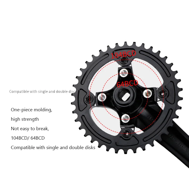 

Mountain Bike Square Hole Crank Positive and Negative Tooth Single Disc 9S/10/11 Speed Chainring 32/34/36/38T Bicycle Crank
