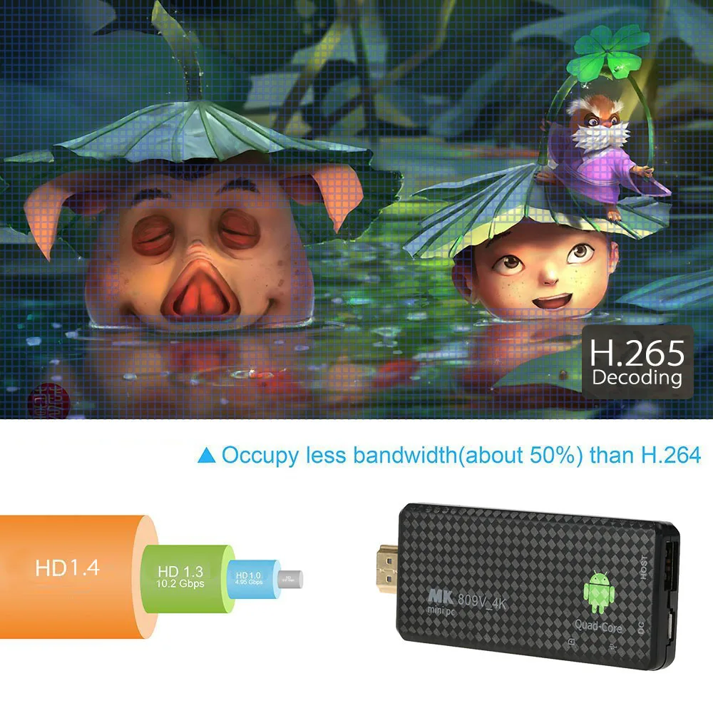 MK809 V Android 7 1 ТВ ключ RK3229 четырехъядерный 1G / 8G UHD 4K HD мини ПК Miracast DLNA H.265 WiFi умный
