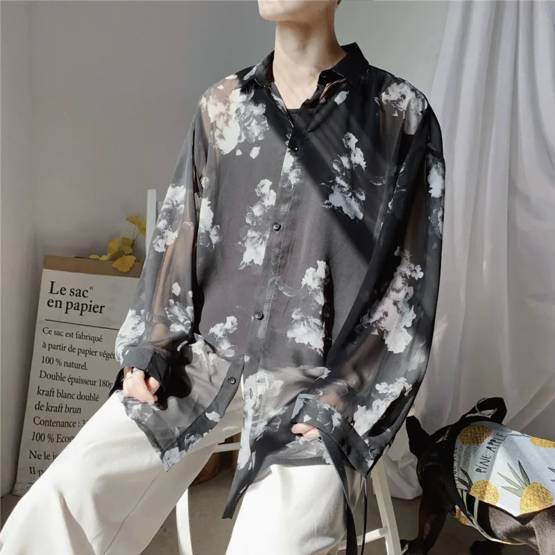 Рубашка мужская с цветочным принтом модная повседневная длинными рукавами