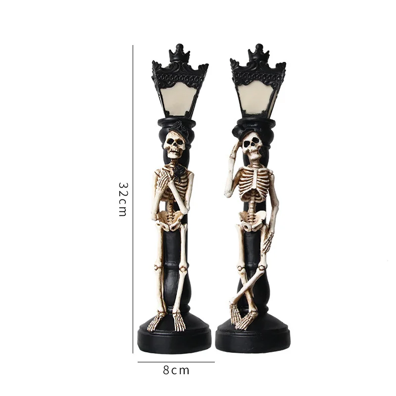 

1 Pair Halloween Decor Skeleton LED Light Horror Miniature Skull Ghost Street Lamp Haunted House Bar Party Decoration Lights