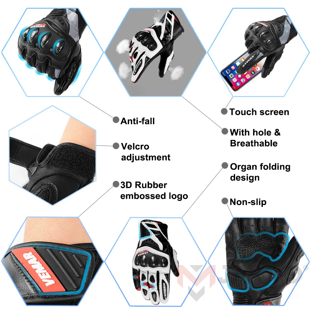 Кожаные Мотоциклетные перчатки для мужчин и женщин защитное снаряжение из