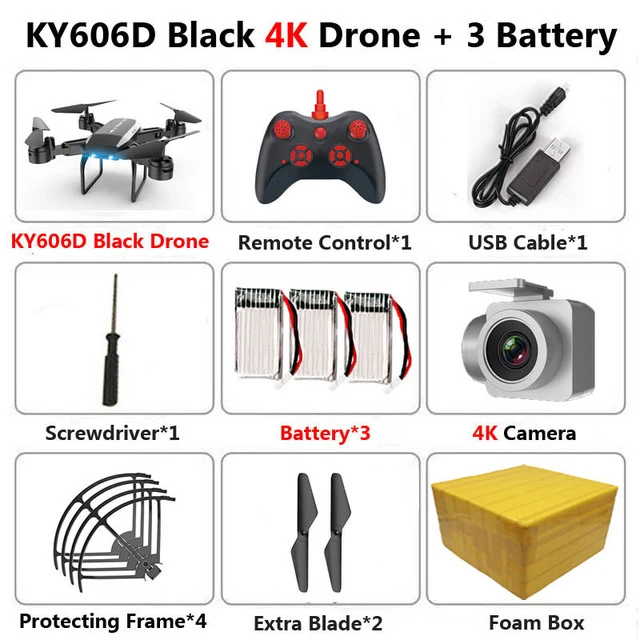 4K Black 3B FB KEELEAD Дрон KY606D 4K 1080P HD wifi камера дроны режим удержания высоты складной Радиоуправляемый квадрокоптер с камерой VS E58 SG106 мини Дрон - Цвет: 4K Black 3B FB
