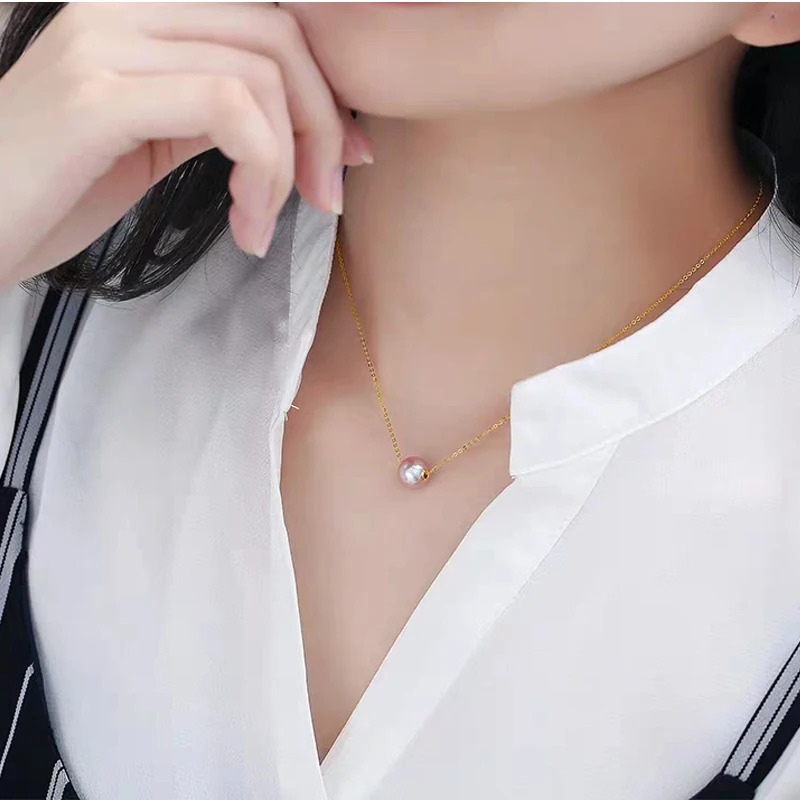 Ожерелье с натуральным пресноводным жемчугом 18 К цепочка из желтого золота 8-9 мм