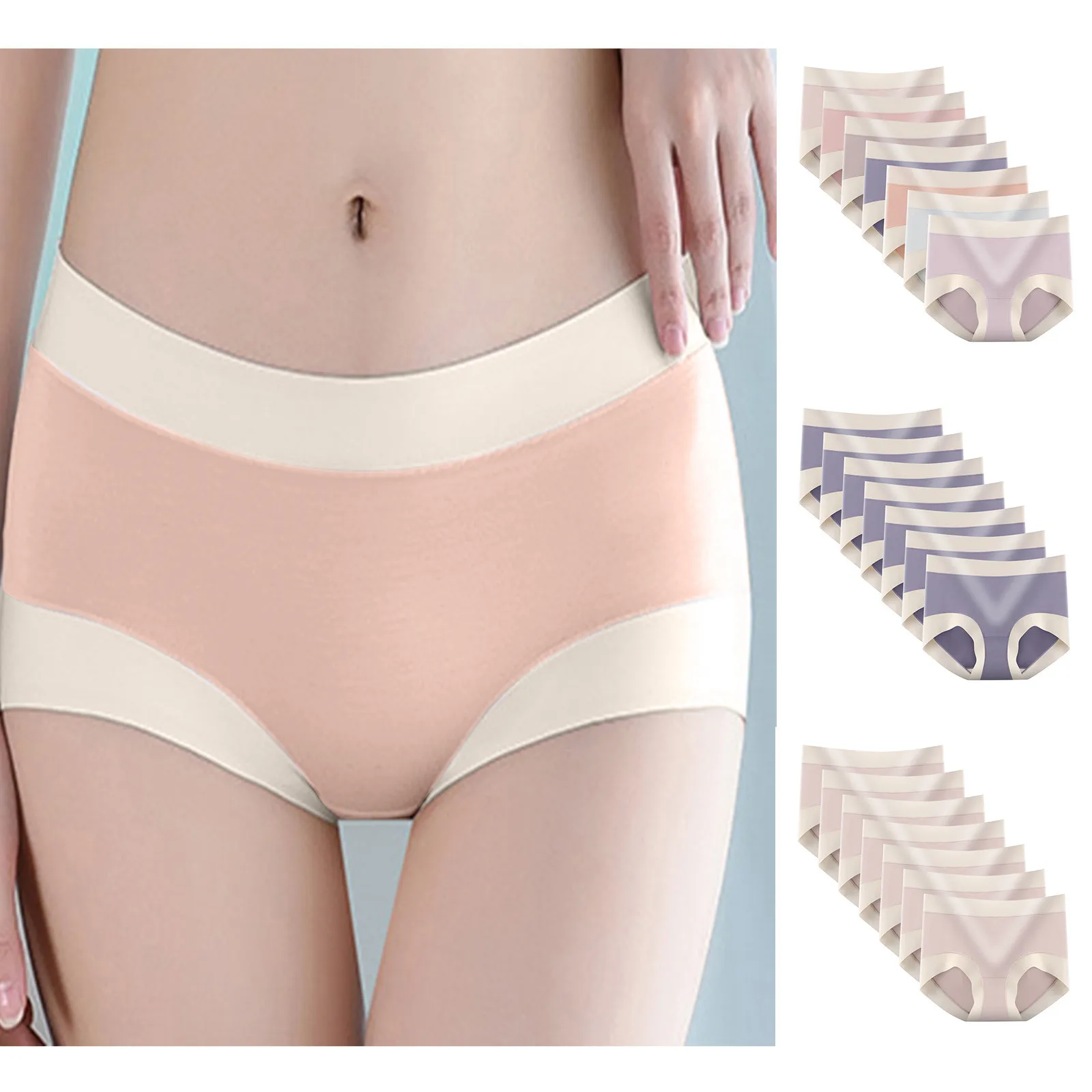 

7PCS Cotton Women's Panties Comfortable Underwear Mid Waist Patchwork Briefs Plus Size Female Pack Hip Underpant Lingeries