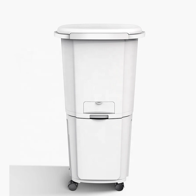 

38L Plastic Large Double Layers Trash Can Kitchen Waste Sorting Bins Double-Deck Cover Classified Dustbin Storage Bucket