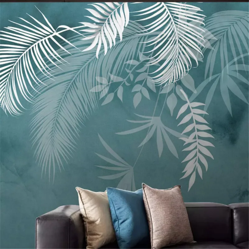 3D Wallpaper Modern Green Leaves Watercolor Hand-painted Pastoral Fresco Living Room TV Bedroom Wall Painting Papel De Parede |