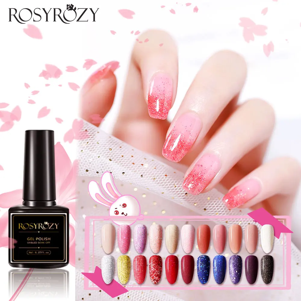 

RosyRozy Glitter Gel Nail Polish Shining Sequins Fingernail Varnish Shimmering Soak Off Enamel Lacquer Vernis Semi Permanant 8ml